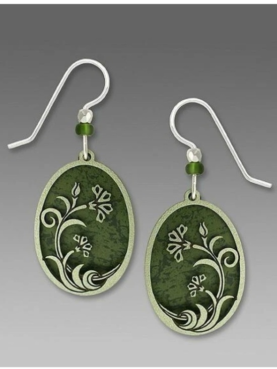 adajio Jewelry - Adajio Earrings Light Pine Oval Moss Art Nouveau Flower Filigree Handmade